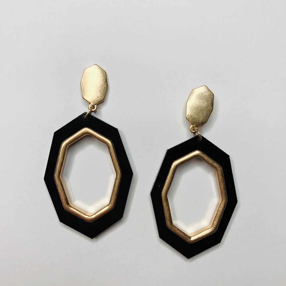 Kimora Celluloid Metal Octagon Hoop Dangle Earring - Picture 5 of 8